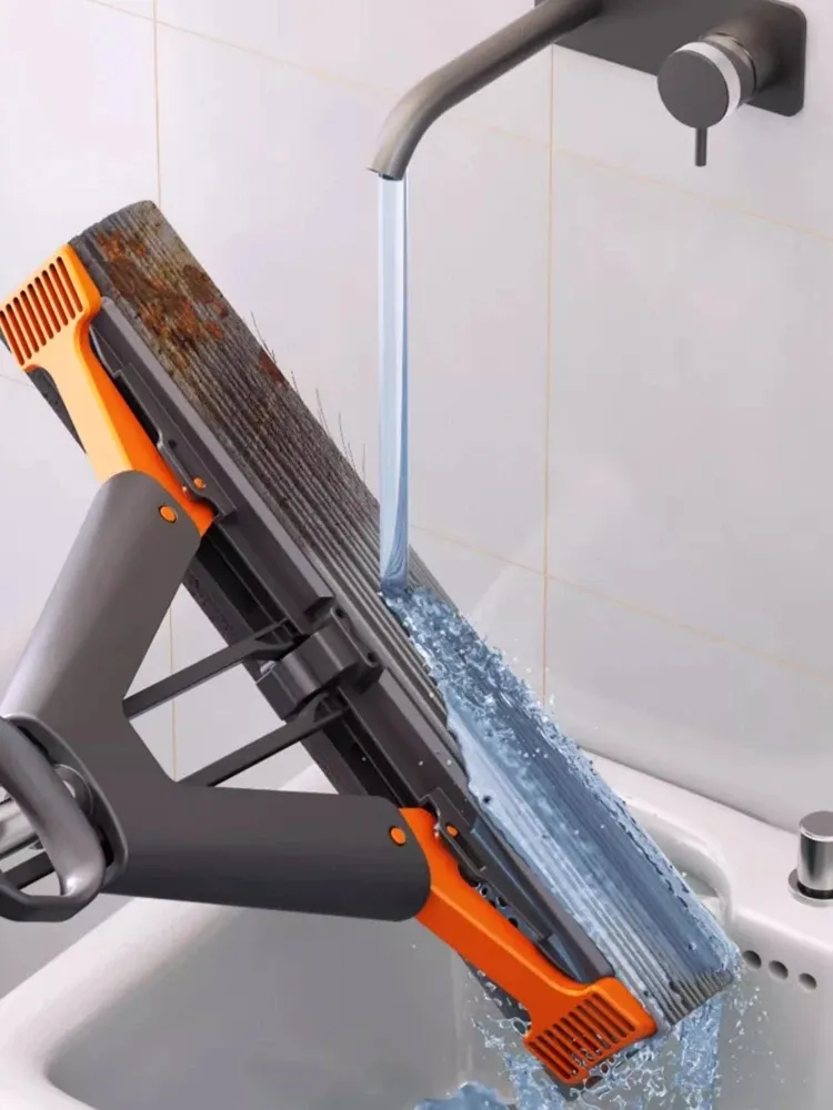 Vadrouille pliable sans eau à tête en coton à pressage, pour le nettoyage des sols en bois et carrelage 6