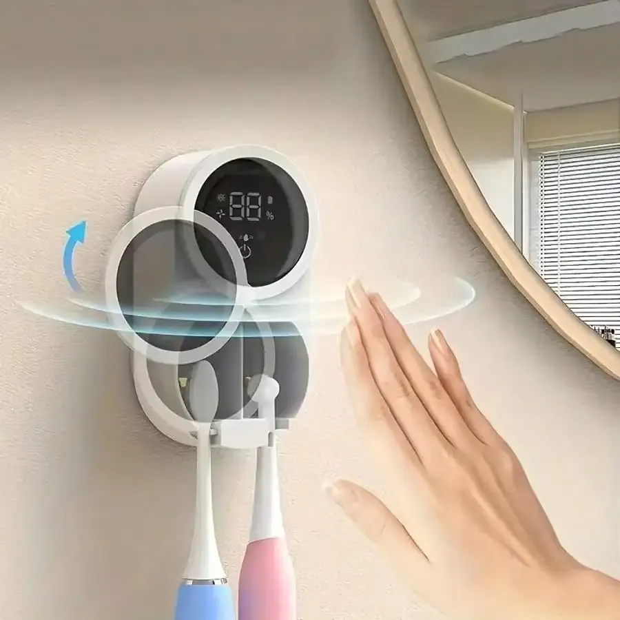 Support mural pour brosses à dents, stérilisateur et sèche-brosses intelligent, compatible avec la plupart des murs, désinfection automatique. 4