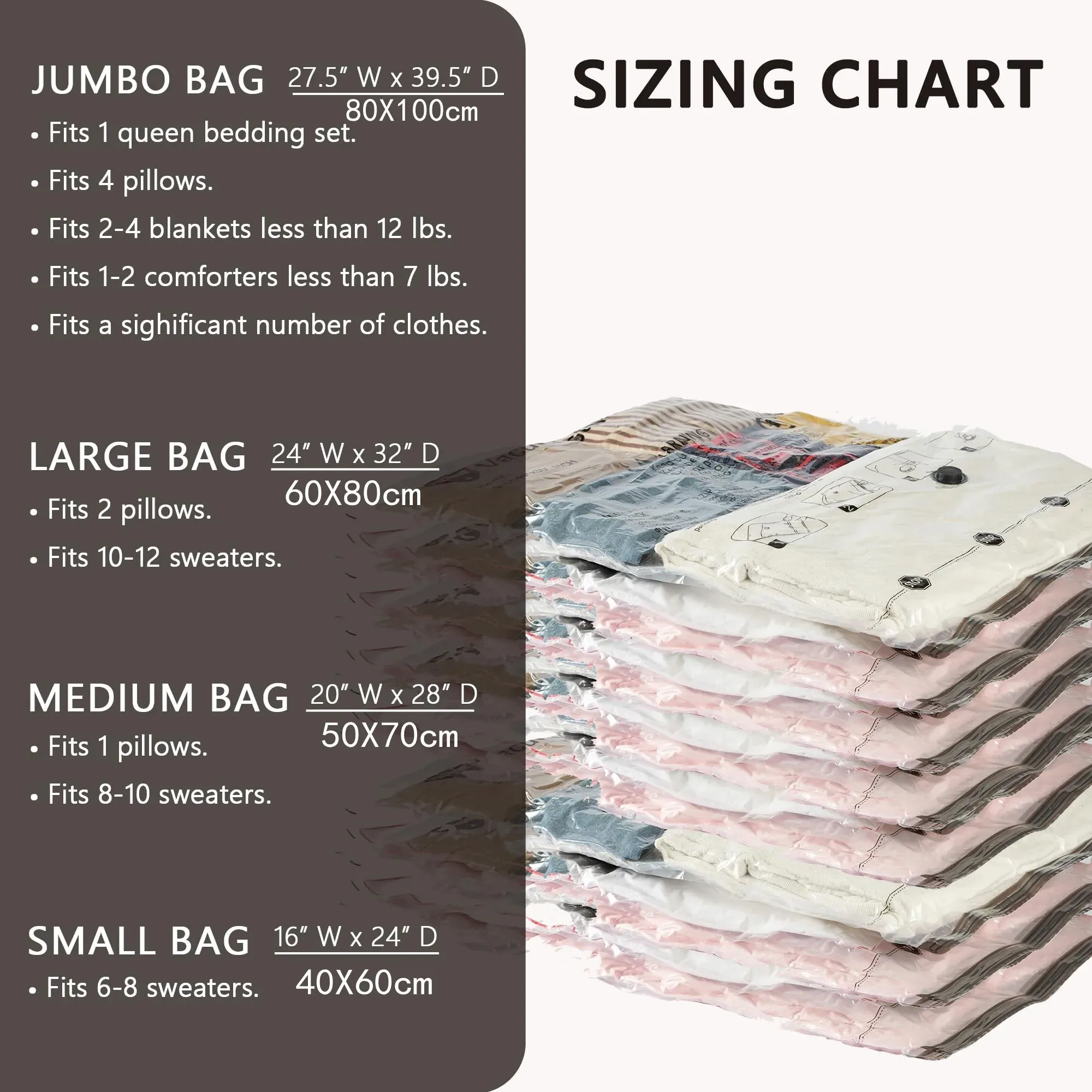 Sacs de rangement sous vide pour couettes et couvertures, avec pompe à main (organisateurs de garde-robe non inclus) 3