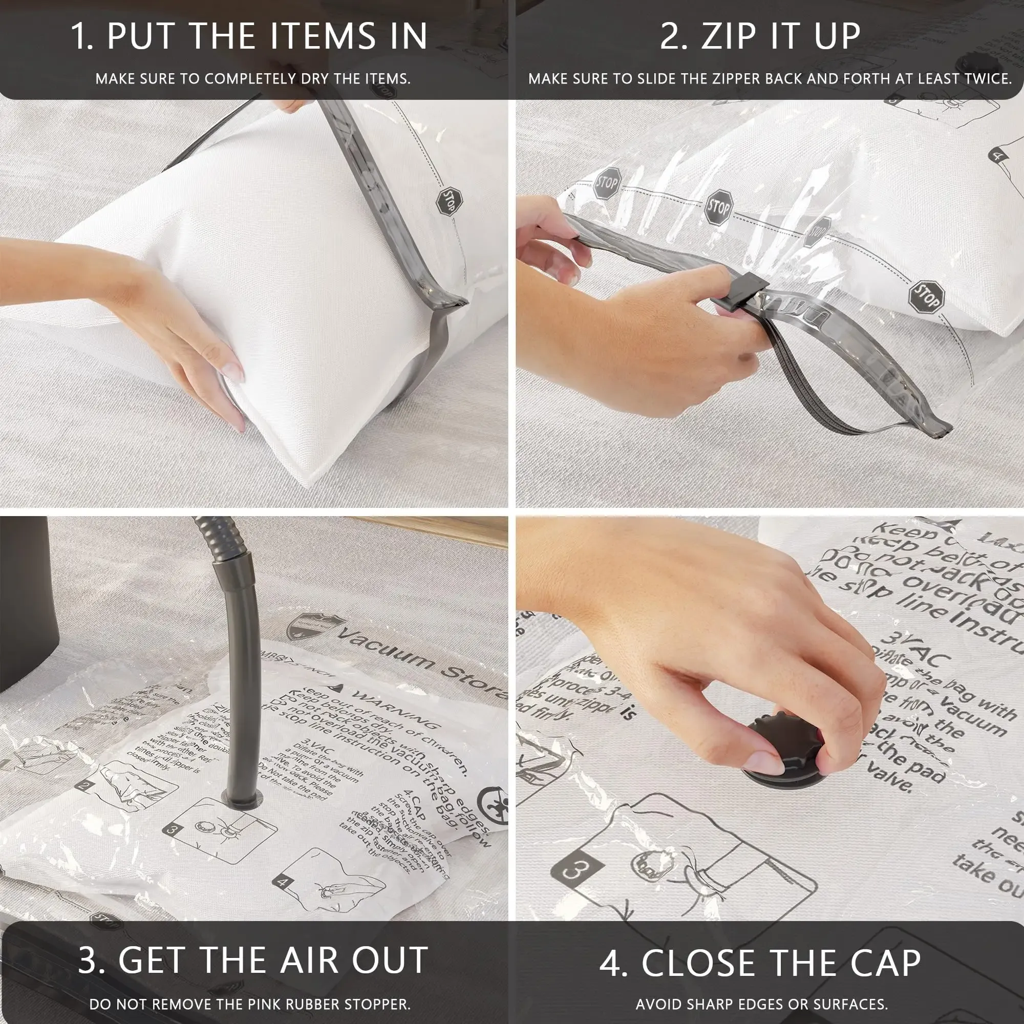 Sacs de rangement sous vide pour couettes et couvertures, avec pompe à main (organisateurs de garde-robe non inclus) 4
