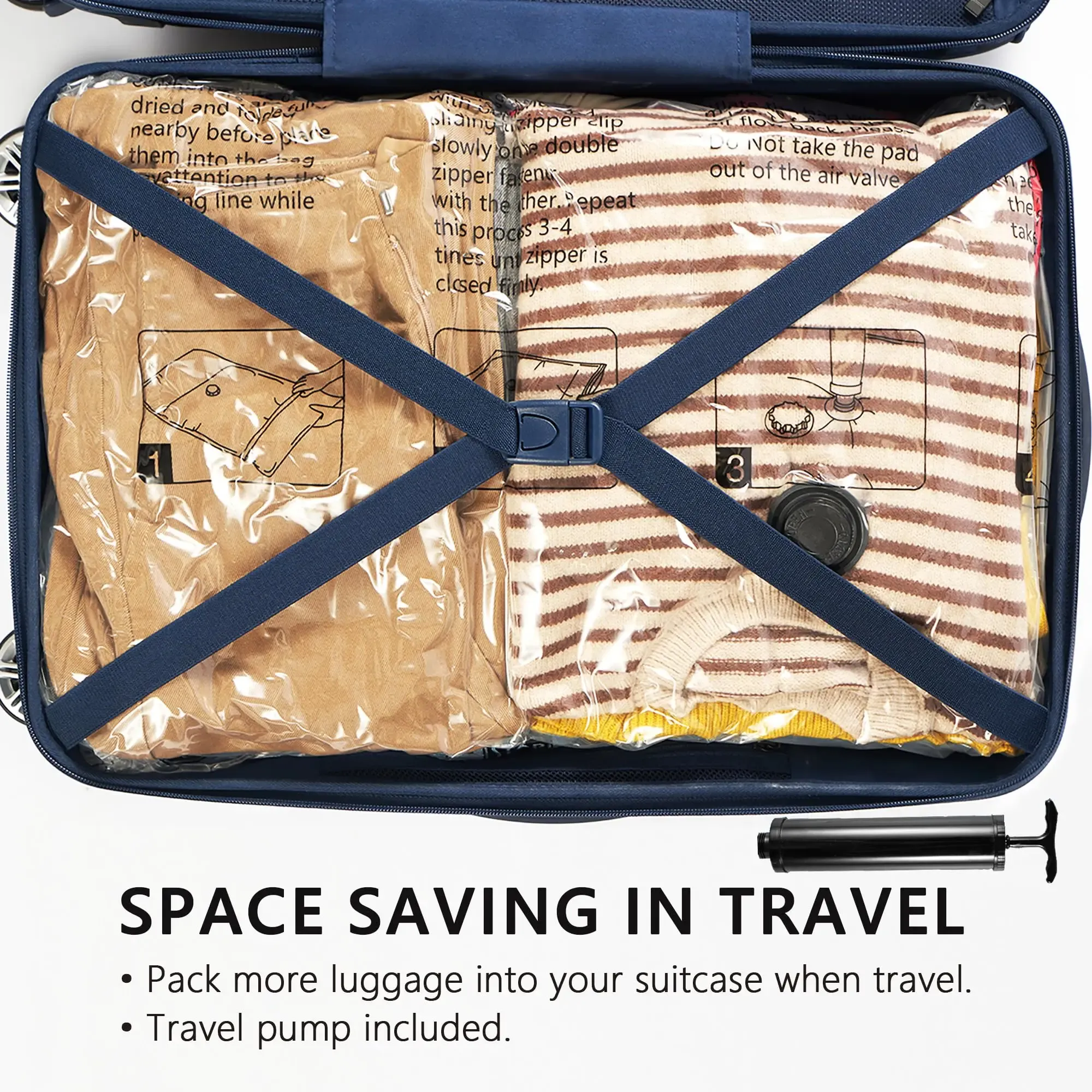 Sacs de rangement sous vide pour couettes et couvertures, avec pompe à main (organisateurs de garde-robe non inclus) 5