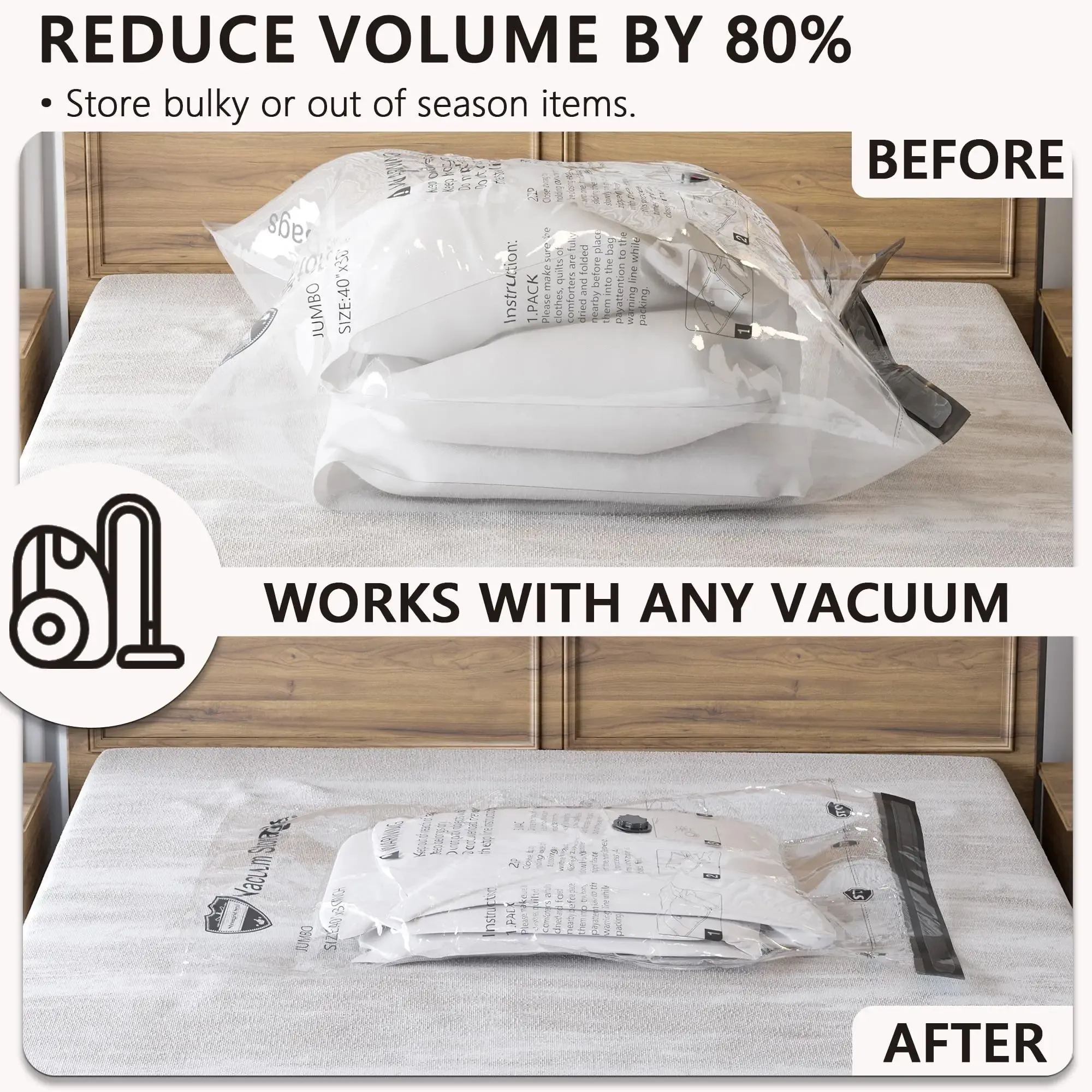 Sacs de rangement sous vide pour couettes et couvertures, avec pompe à main (organisateurs de garde-robe non inclus) 6