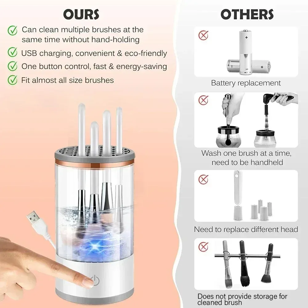 Nettoyeur et séchoir automatique électrique pour pinceaux de maquillage, avec port USB et tapis de nettoyage 3