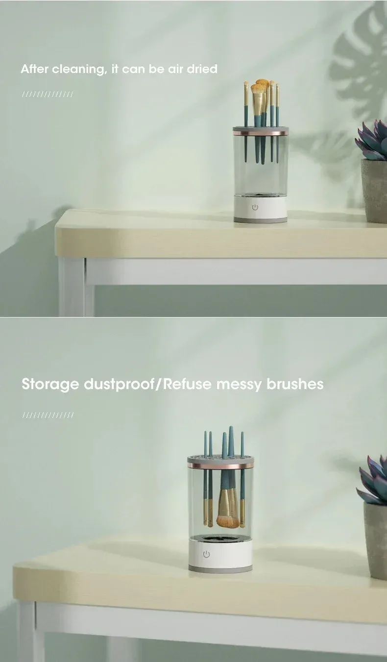Nettoyeur de pinceaux posé sur une coiffeuse