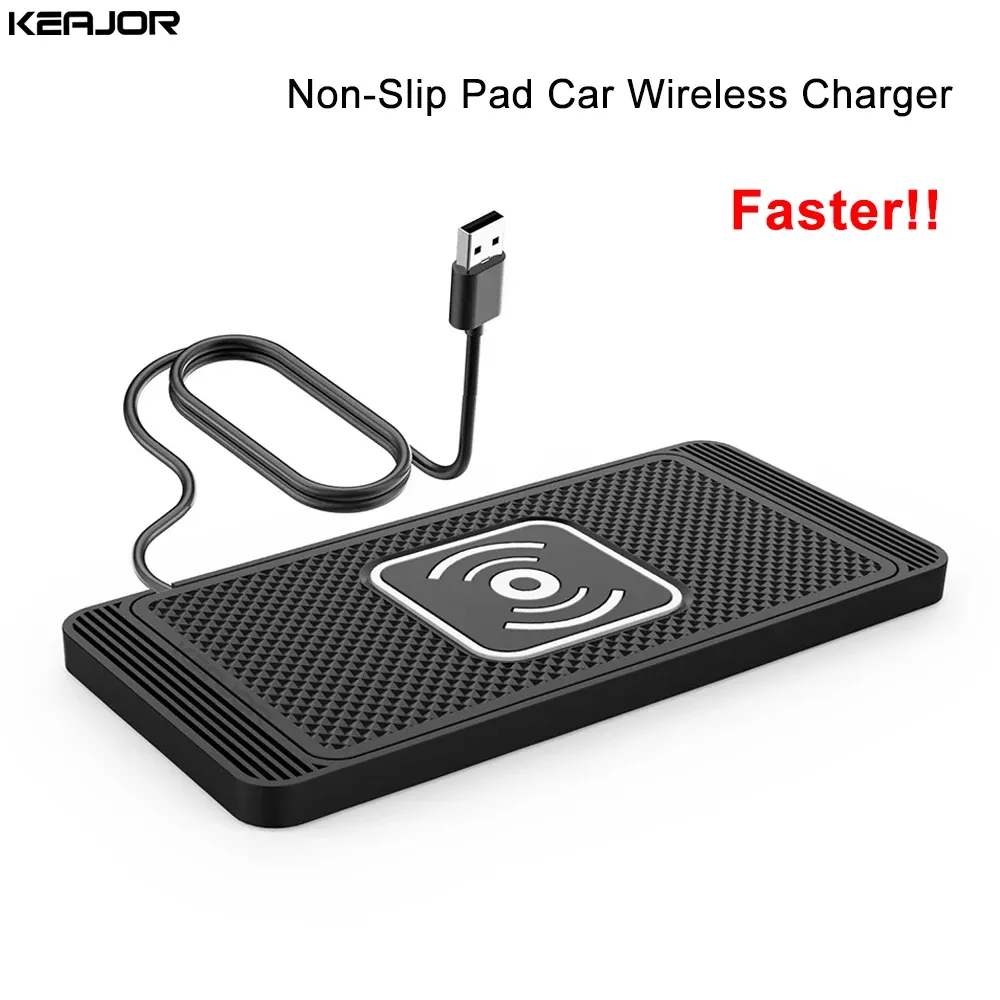 Chargeur sans fil pour voiture en silicone avec tapis antidérapant, compatible iPhone 12 à 15, Samsung S23/S24 et Xiaomi