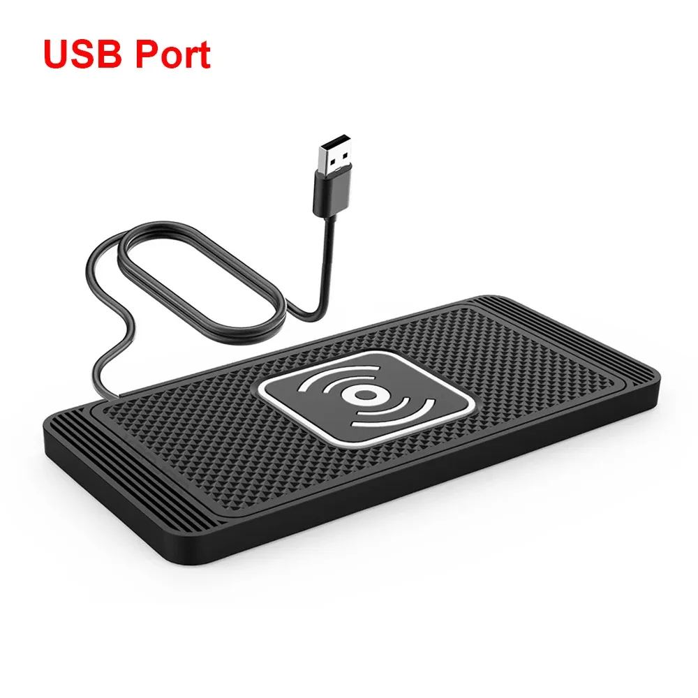 Chargeur sans fil pour voiture en silicone avec tapis antidérapant, compatible iPhone 12 à 15, Samsung S23/S24 et Xiaomi 8