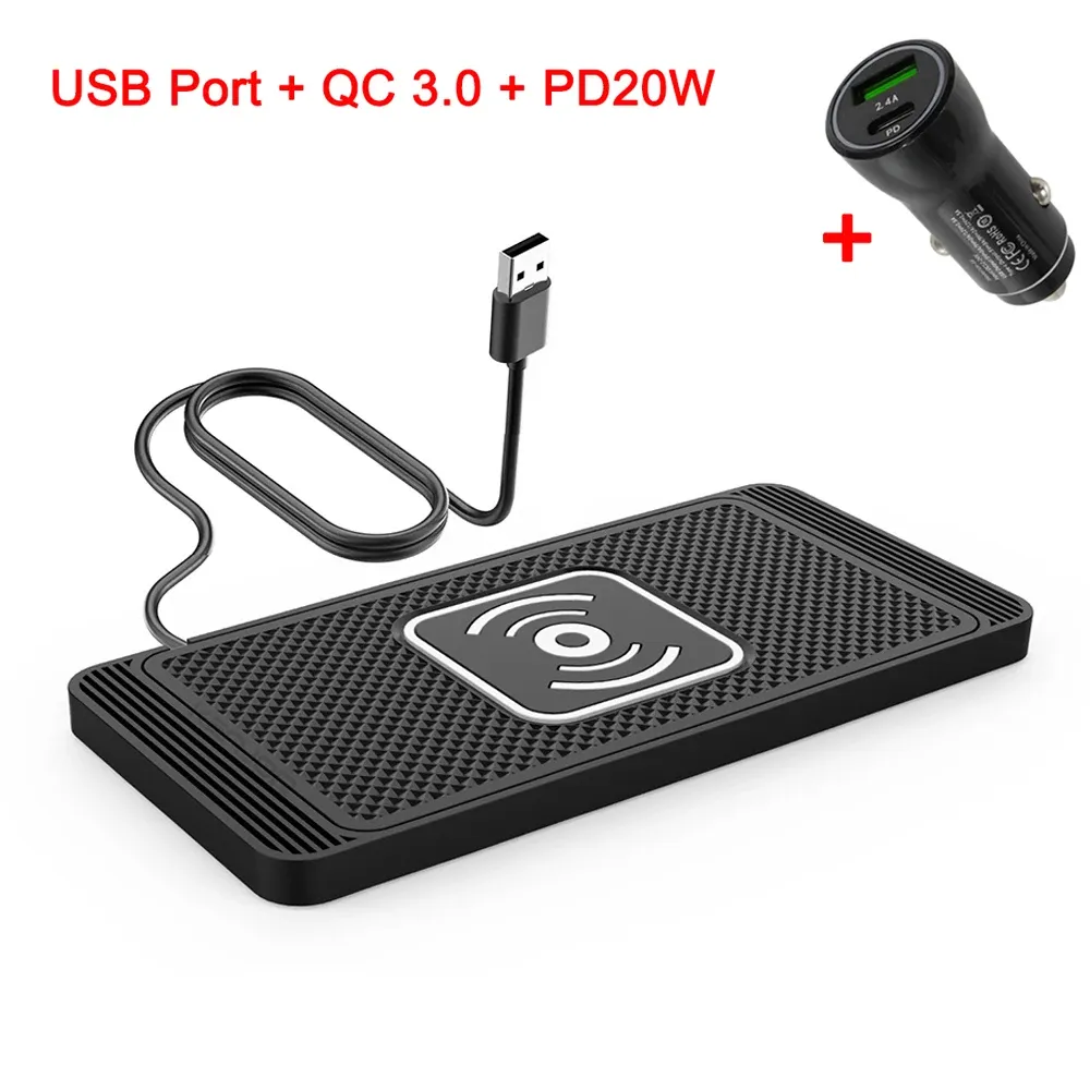 Chargeur sans fil pour voiture en silicone avec tapis antidérapant, compatible iPhone 12 à 15, Samsung S23/S24 et Xiaomi 10