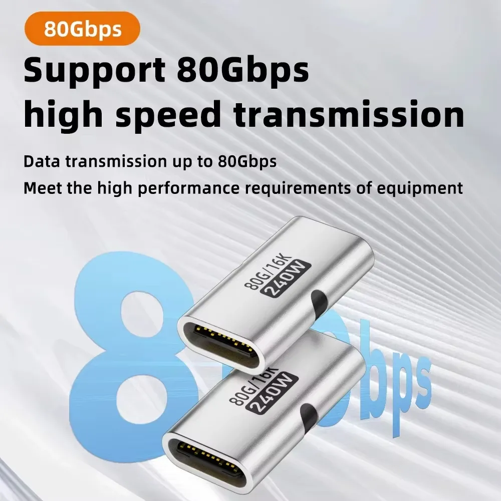 Adaptateur USB4 80 Gbps USB-C femelle vers USB-C femelle, coupleur 240 W PD, charge rapide, sortie 8K @ 60 Hz, convertisseur d'extension Type-C pour MacBook et iPad Pro 3
