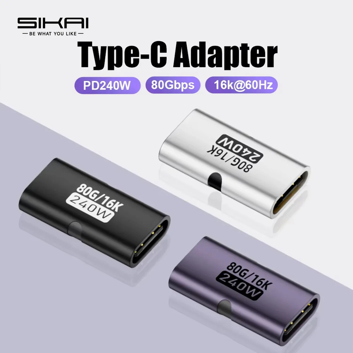 Adaptateur USB4 80 Gbps USB-C femelle vers USB-C femelle, coupleur 240 W PD, charge rapide, sortie 8K @ 60 Hz, convertisseur d'extension Type-C pour MacBook et iPad Pro 1