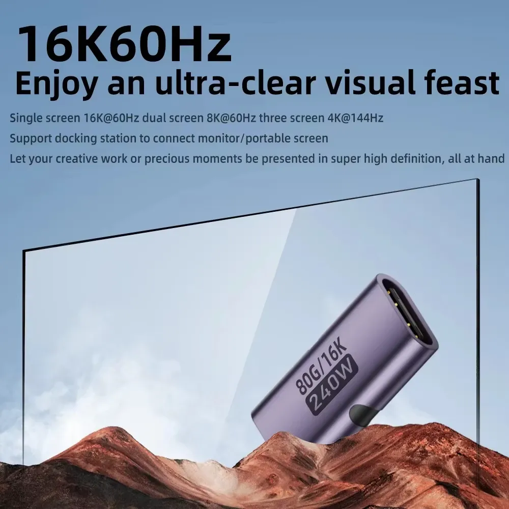 Adaptateur USB4 80 Gbps USB-C femelle vers USB-C femelle, coupleur 240 W PD, charge rapide, sortie 8K @ 60 Hz, convertisseur d'extension Type-C pour MacBook et iPad Pro 4