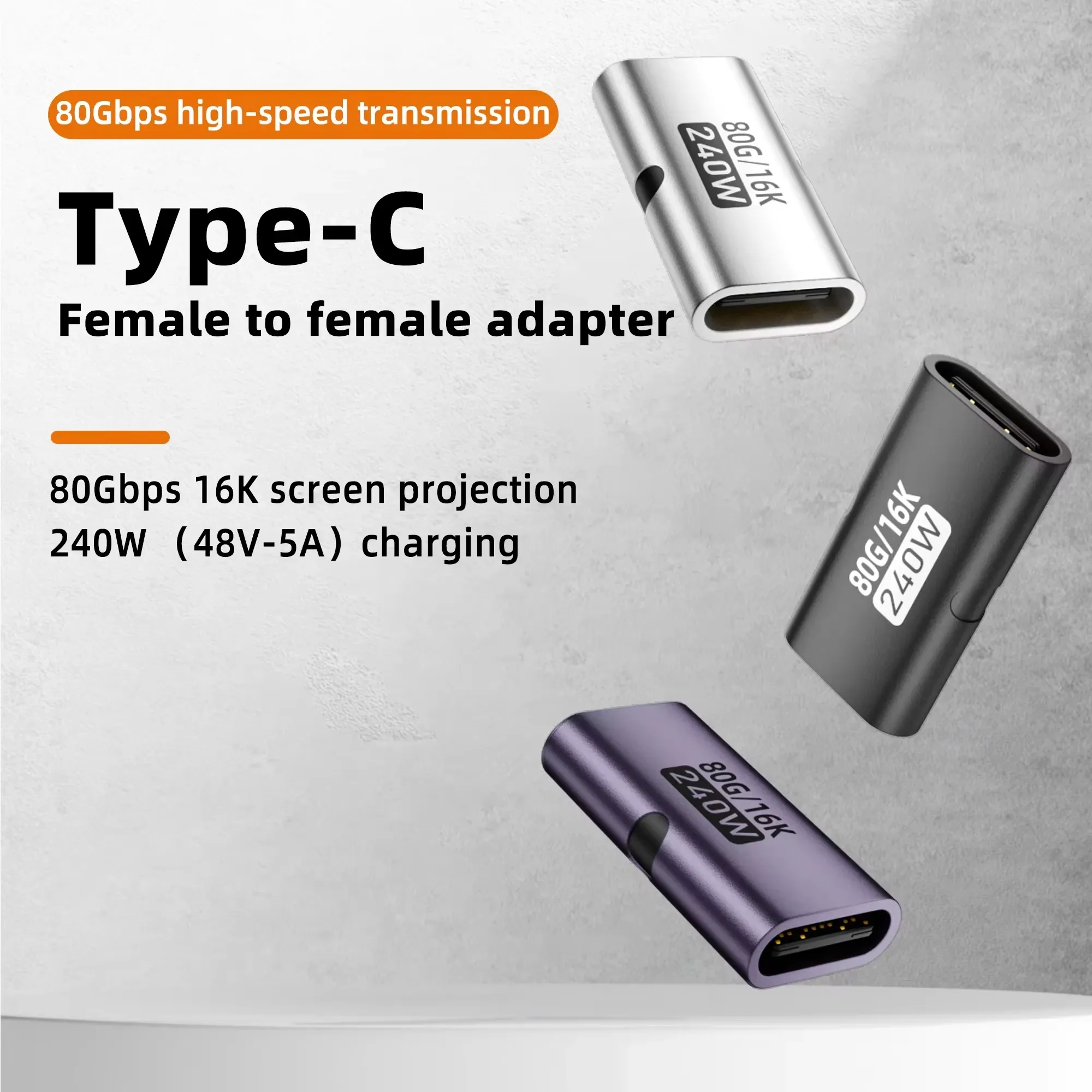 Adaptateur USB4 80 Gbps USB-C femelle vers USB-C femelle, coupleur 240 W PD, charge rapide, sortie 8K @ 60 Hz, convertisseur d'extension Type-C pour MacBook et iPad Pro 5