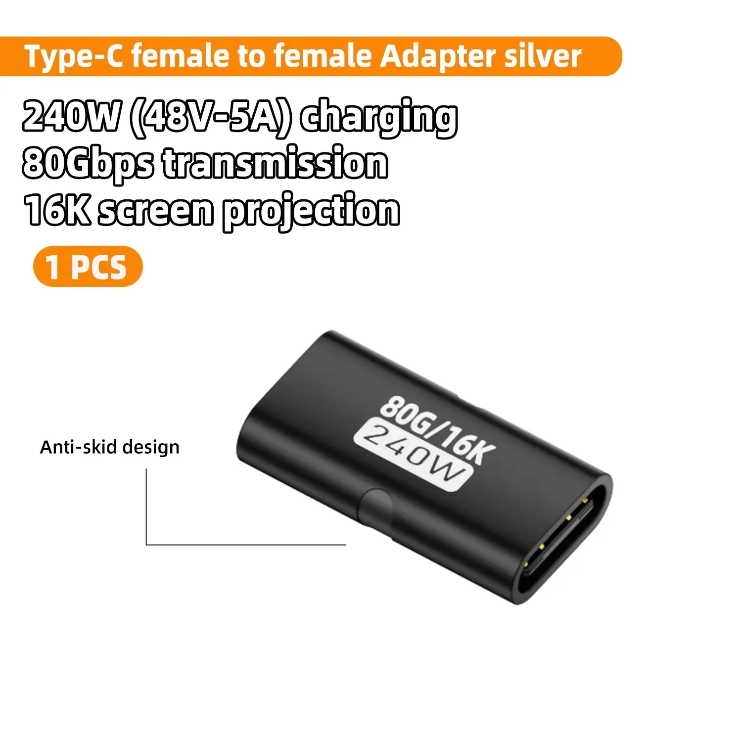 Adaptateur USB4 80 Gbps USB-C femelle vers USB-C femelle, coupleur 240 W PD, charge rapide, sortie 8K @ 60 Hz, convertisseur d'extension Type-C pour MacBook et iPad Pro 15