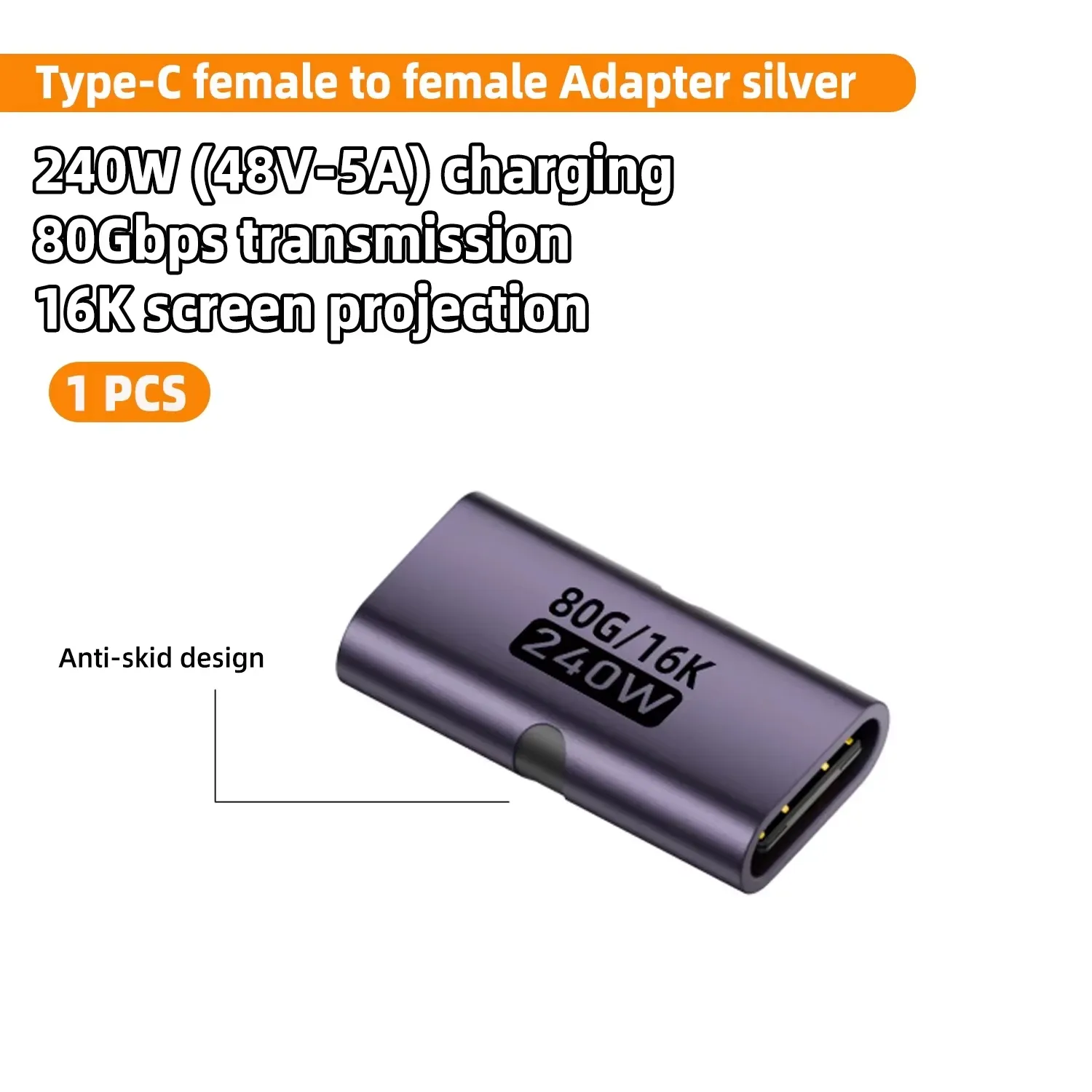 Adaptateur USB4 80 Gbps USB-C femelle vers USB-C femelle, coupleur 240 W PD, charge rapide, sortie 8K @ 60 Hz, convertisseur d'extension Type-C pour MacBook et iPad Pro 14