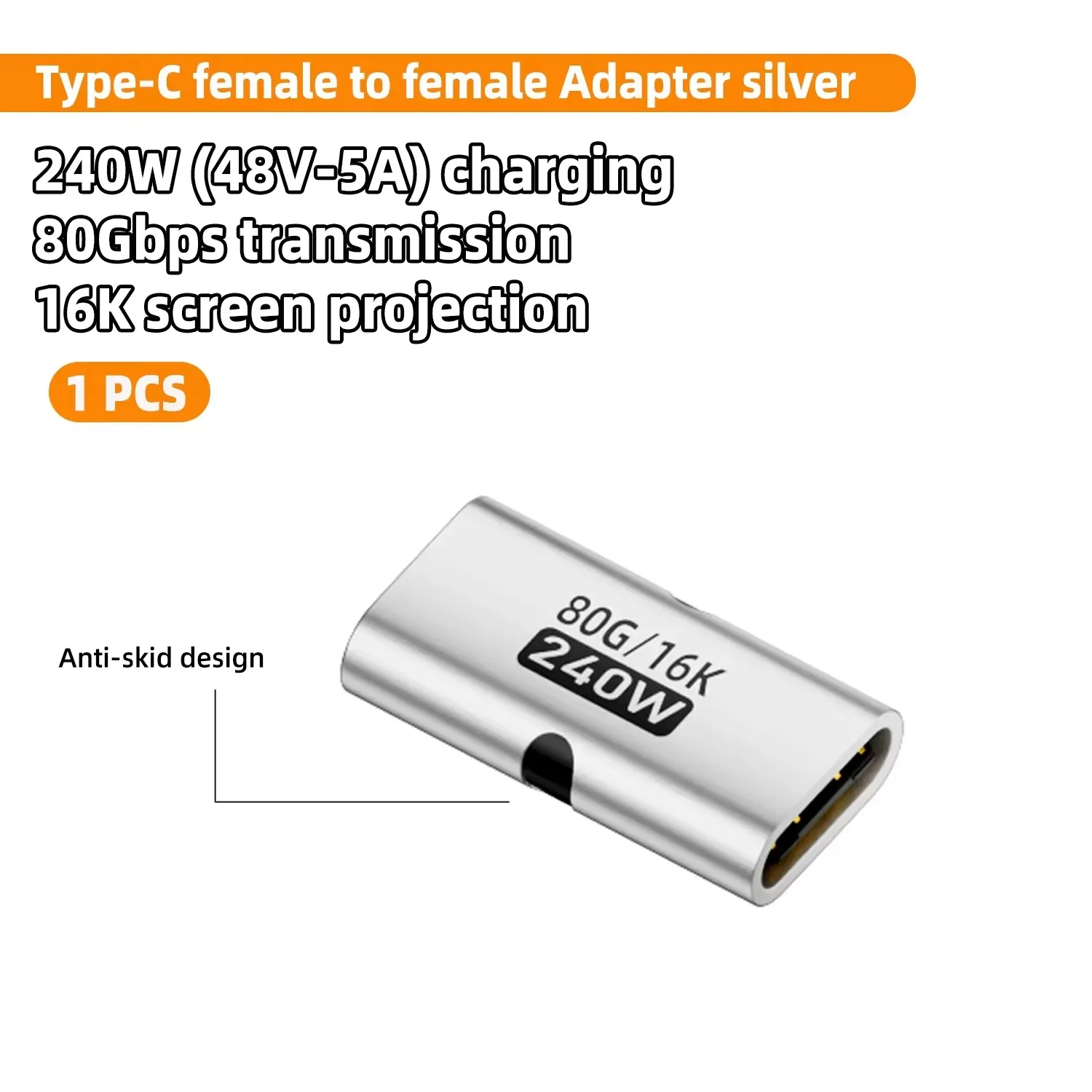 Adaptateur USB4 80 Gbps USB-C femelle vers USB-C femelle, coupleur 240 W PD, charge rapide, sortie 8K @ 60 Hz, convertisseur d'extension Type-C pour MacBook et iPad Pro 13