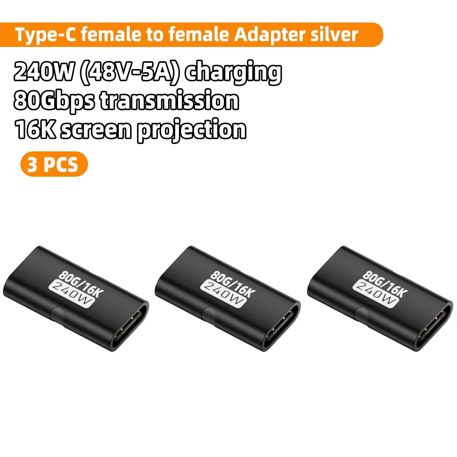 Adaptateur USB4 80 Gbps USB-C femelle vers USB-C femelle, coupleur 240 W PD, charge rapide, sortie 8K @ 60 Hz, convertisseur d'extension Type-C pour MacBook et iPad Pro 12