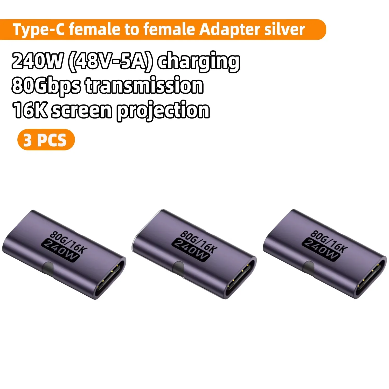 Adaptateur USB4 80 Gbps USB-C femelle vers USB-C femelle, coupleur 240 W PD, charge rapide, sortie 8K @ 60 Hz, convertisseur d'extension Type-C pour MacBook et iPad Pro 11