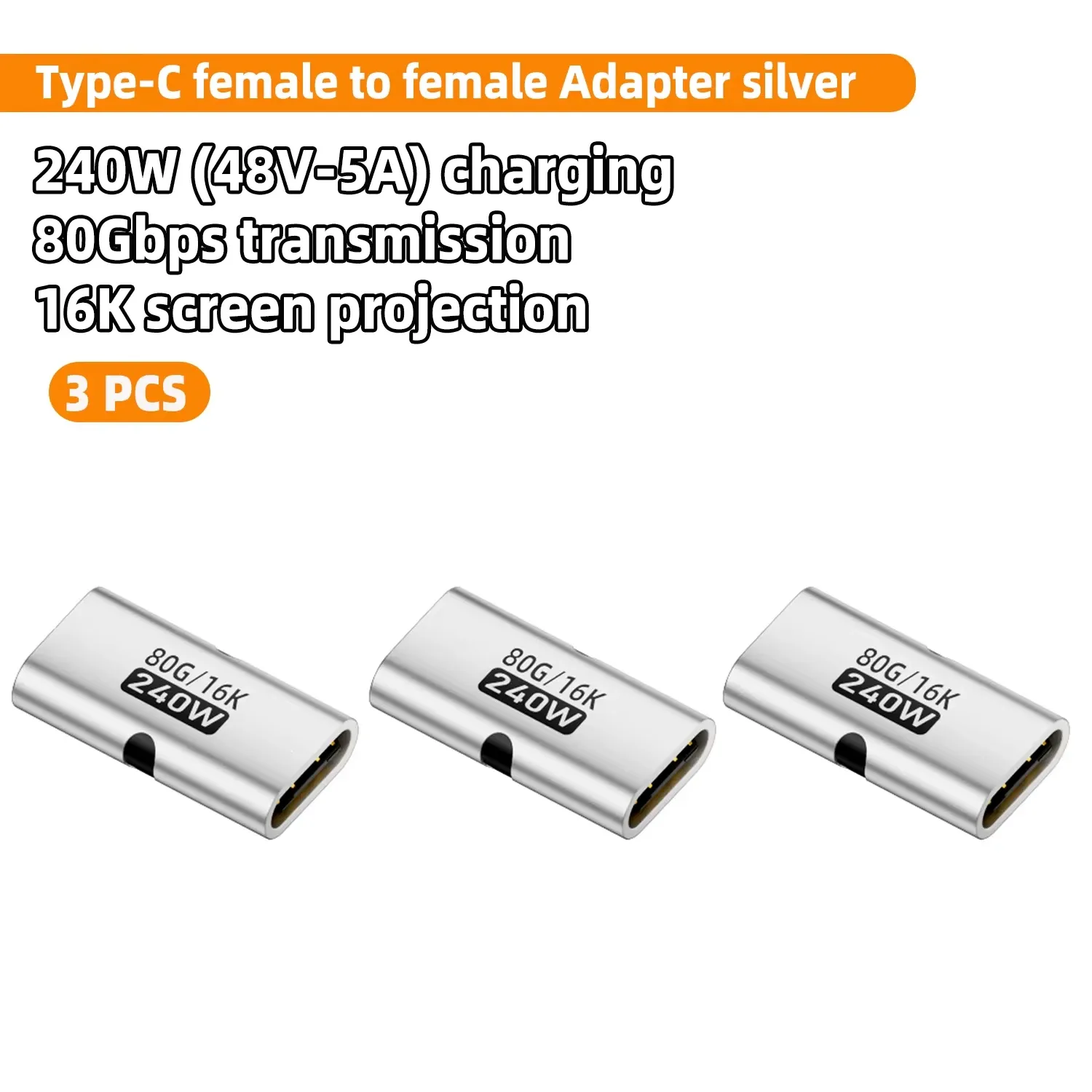 Adaptateur USB4 80 Gbps USB-C femelle vers USB-C femelle, coupleur 240 W PD, charge rapide, sortie 8K @ 60 Hz, convertisseur d'extension Type-C pour MacBook et iPad Pro 10