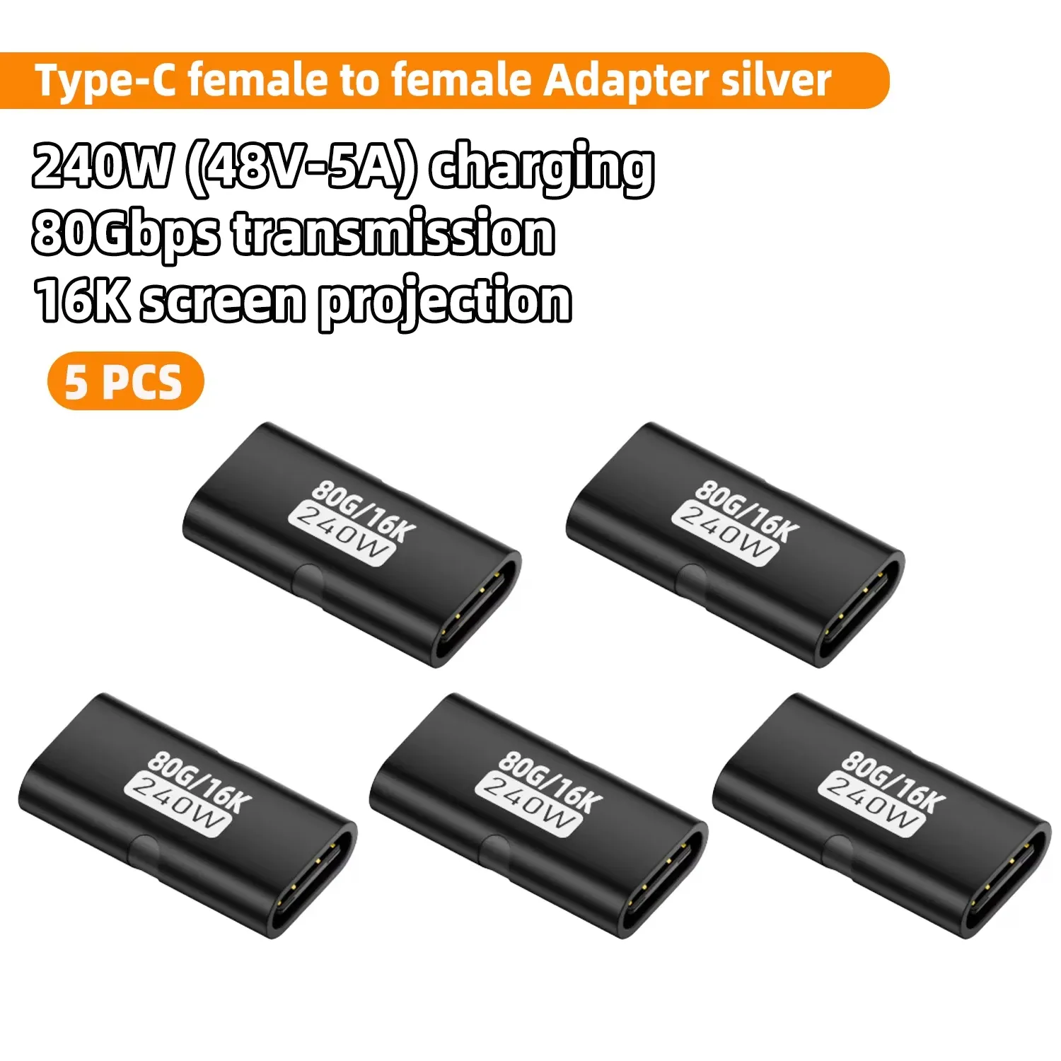 Adaptateur USB4 80 Gbps USB-C femelle vers USB-C femelle, coupleur 240 W PD, charge rapide, sortie 8K @ 60 Hz, convertisseur d'extension Type-C pour MacBook et iPad Pro 9