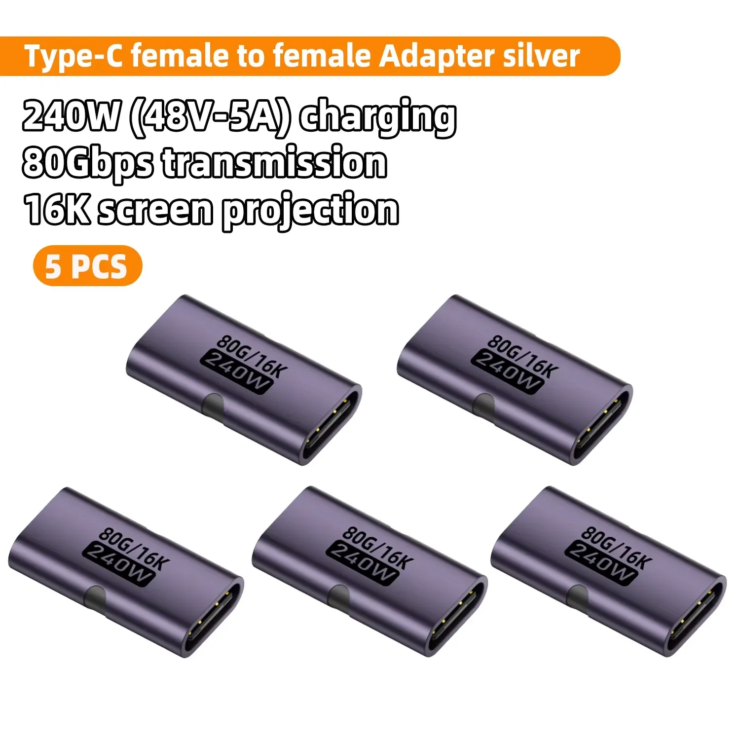 Adaptateur USB4 80 Gbps USB-C femelle vers USB-C femelle, coupleur 240 W PD, charge rapide, sortie 8K @ 60 Hz, convertisseur d'extension Type-C pour MacBook et iPad Pro 8