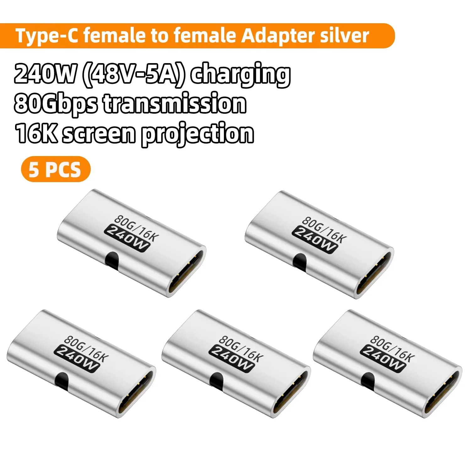 Adaptateur USB4 80 Gbps USB-C femelle vers USB-C femelle, coupleur 240 W PD, charge rapide, sortie 8K @ 60 Hz, convertisseur d'extension Type-C pour MacBook et iPad Pro 7