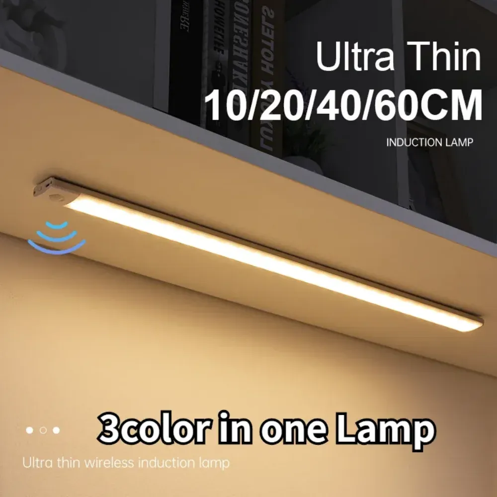 Lampe LED sans fil rechargeable par USB avec détecteur de mouvement, éclairage sous armoire pour cuisine, chambre et garde-robe