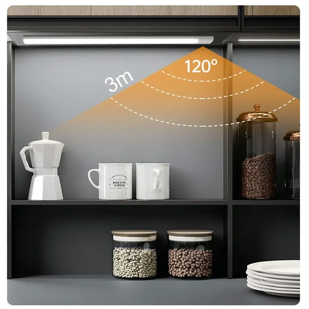 Lampe LED sans fil rechargeable par USB avec détecteur de mouvement, éclairage sous armoire pour cuisine, chambre et garde-robe 2