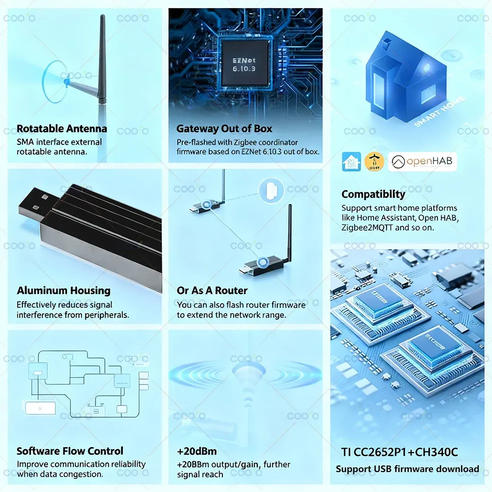 Dongle USB Zigbee 3.0 Plus universel, passerelle sans fil Zigbee, compatible Home Assistant, Zigbee2MQTT, Raspbian, Ubuntu et macOS 4
