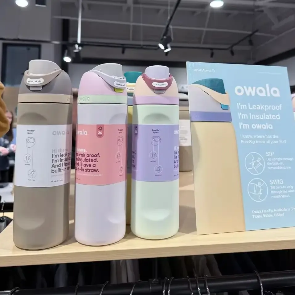 Gourde isotherme Owala en acier inoxydable avec paille, idéale pour le sport et les voyages - Image 1