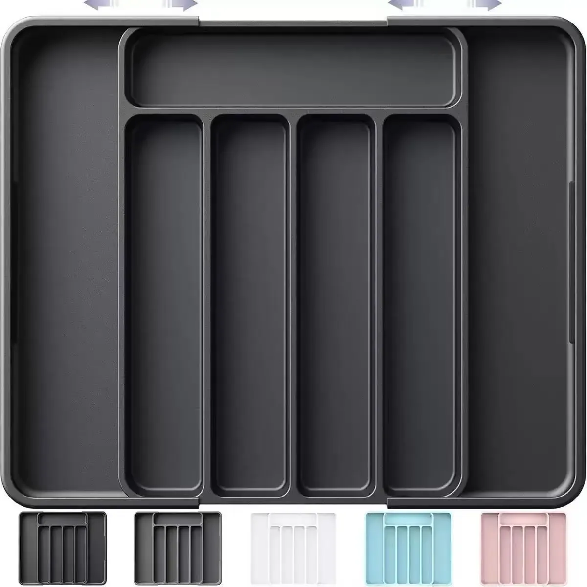 Boîte de rangement en plastique réglable et extensible pour ustensiles de cuisine et fournitures de bureau 7