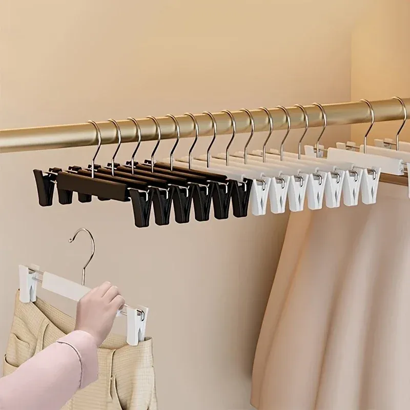 Cintres pour pantalons et vêtements à clips réglables, porte-jupes peu encombrants, lot de 10 2