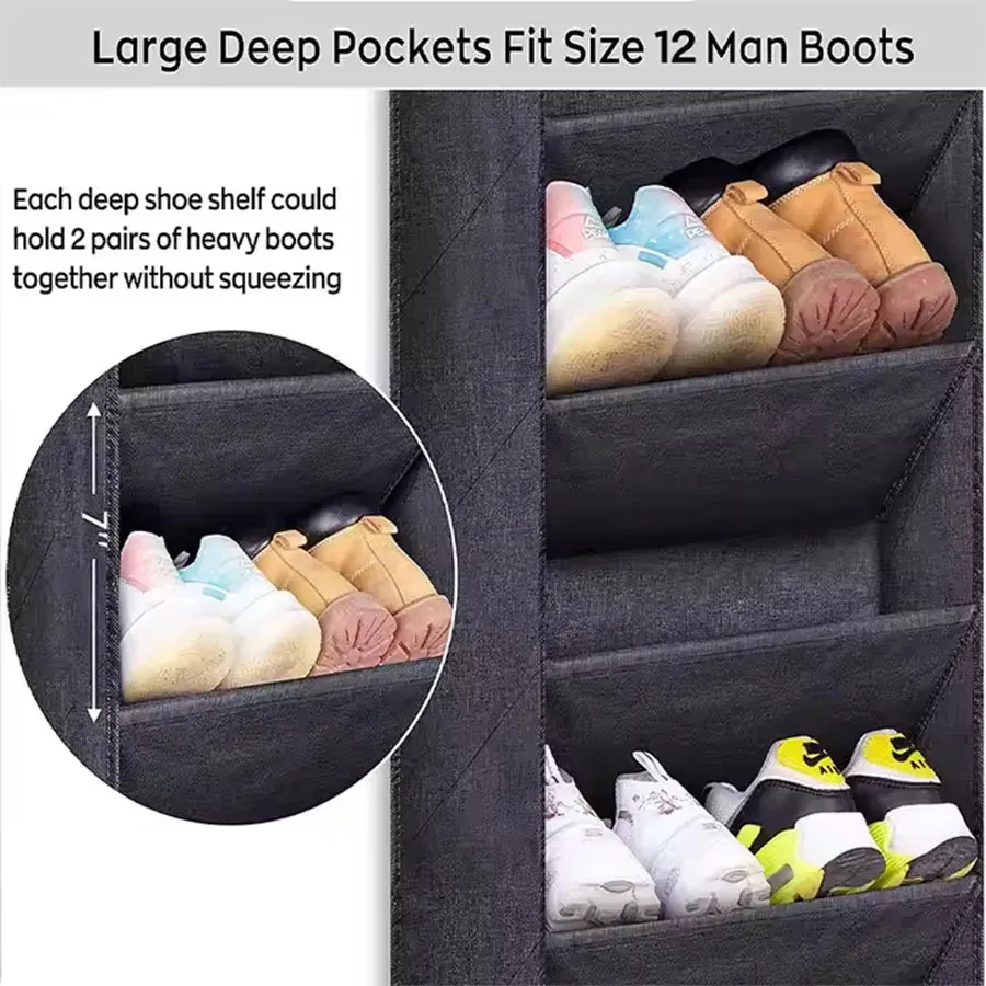 Organisateur à chaussures suspendu pour porte, idéal pour placard, avec grande poche profonde, format étroit, compatible bottes 5