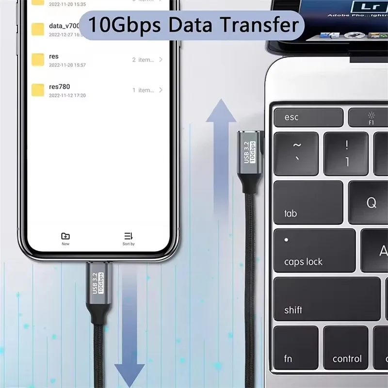 Câble de charge rapide 100 W PD, 5 A, USB-C 3.1, rallonge mâle vers femelle coudée à 90°, 10 Gbps, prolongateur USB-C 6