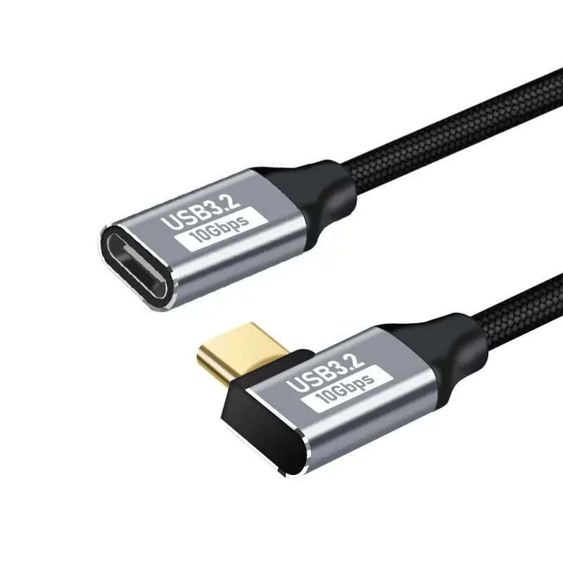 Câble de charge rapide 100 W PD, 5 A, USB-C 3.1, rallonge mâle vers femelle coudée à 90°, 10 Gbps, prolongateur USB-C 10