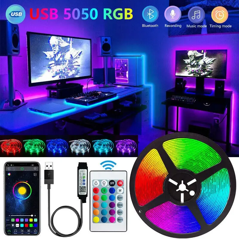 Bande LED Bluetooth intelligente SMD 5050 avec télécommande, ruban flexible pour rétroéclairage TV et décoration d'intérieur