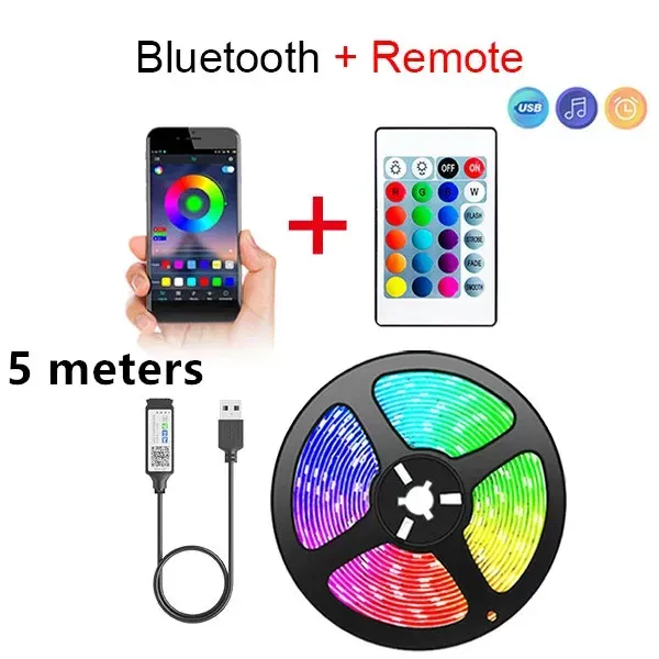 Bande LED Bluetooth intelligente SMD 5050 avec télécommande, ruban flexible pour rétroéclairage TV et décoration d'intérieur 10
