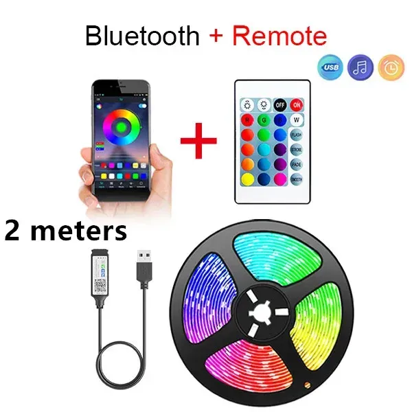 Bande LED Bluetooth intelligente SMD 5050 avec télécommande, ruban flexible pour rétroéclairage TV et décoration d'intérieur 8