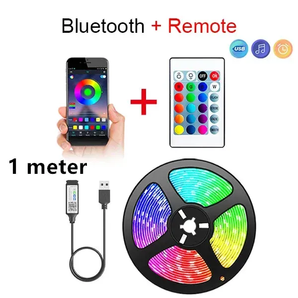 Bande LED Bluetooth intelligente SMD 5050 avec télécommande, ruban flexible pour rétroéclairage TV et décoration d'intérieur 7