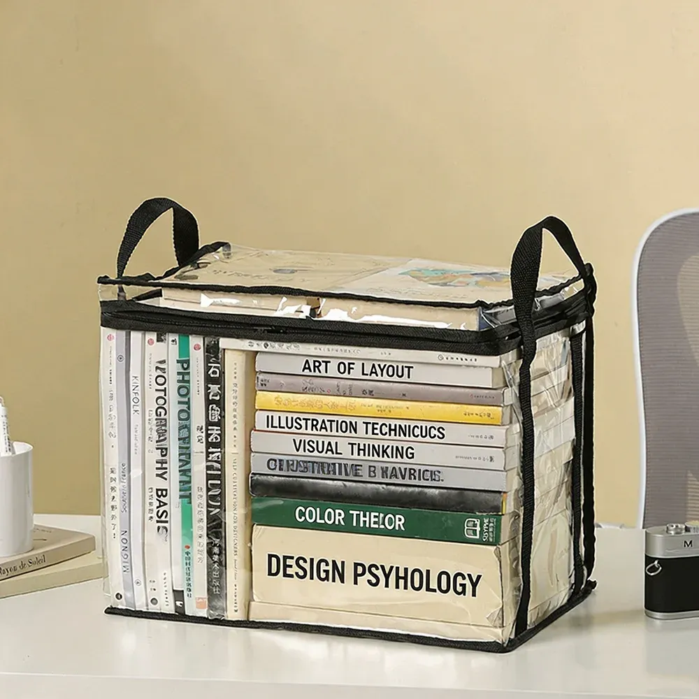 Boîte à livres pliable pour dortoir étudiant, organisateur de livres de classe transparent et étanche, boîte de rangement pour livres, accessoires