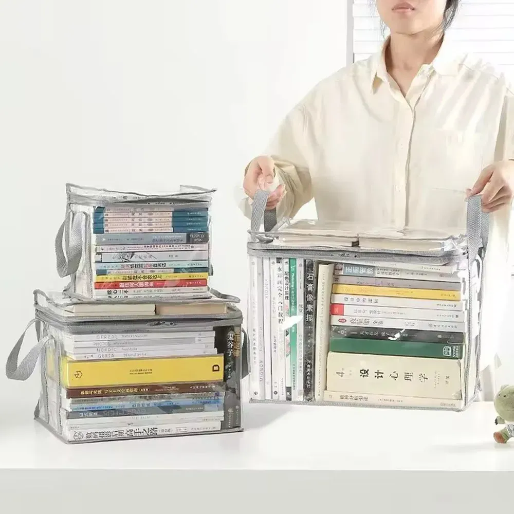 Boîte à livres pliable pour dortoir étudiant, organisateur de livres de classe transparent et étanche, boîte de rangement pour livres, accessoires 2