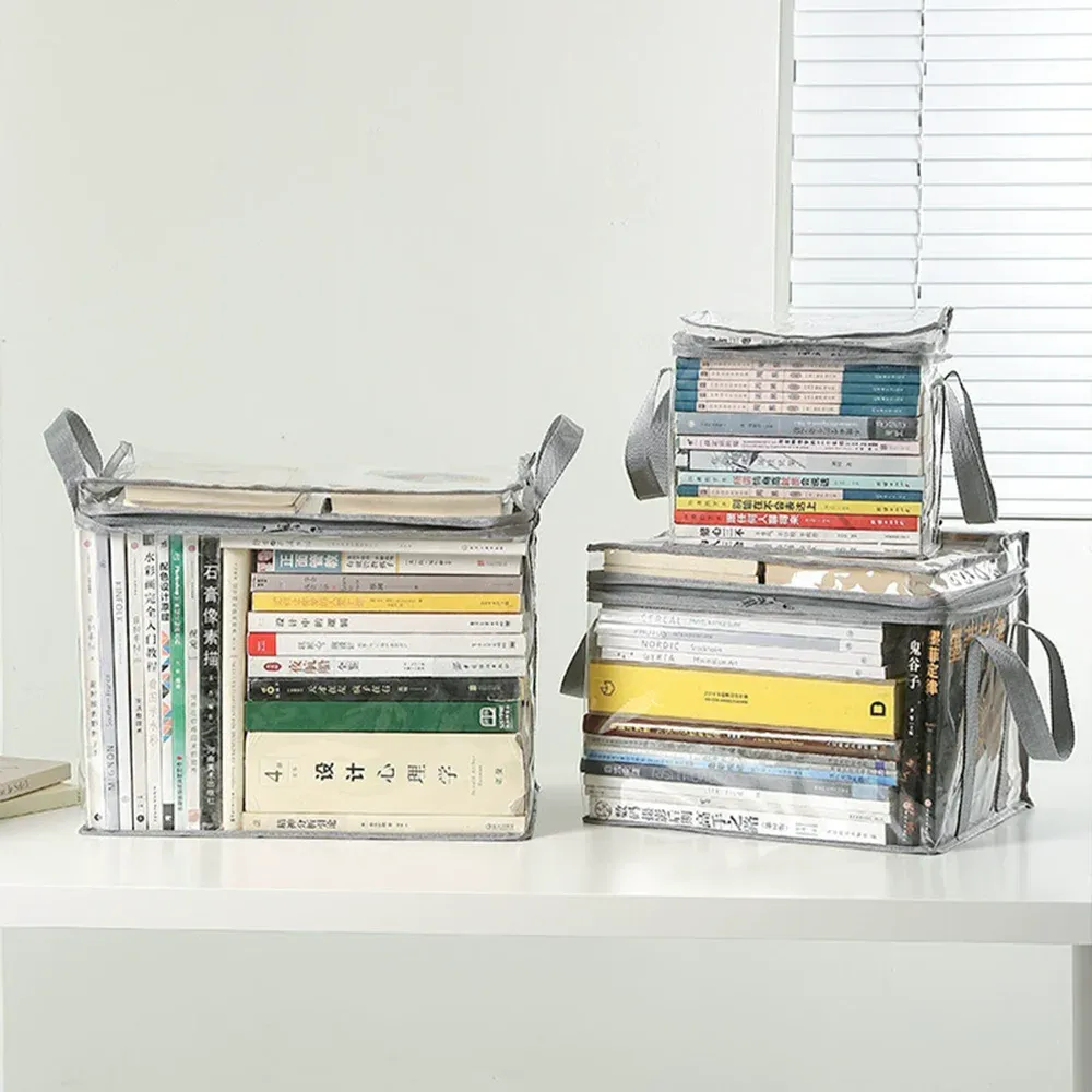 Boîte à livres pliable pour dortoir étudiant, organisateur de livres de classe transparent et étanche, boîte de rangement pour livres, accessoires 3