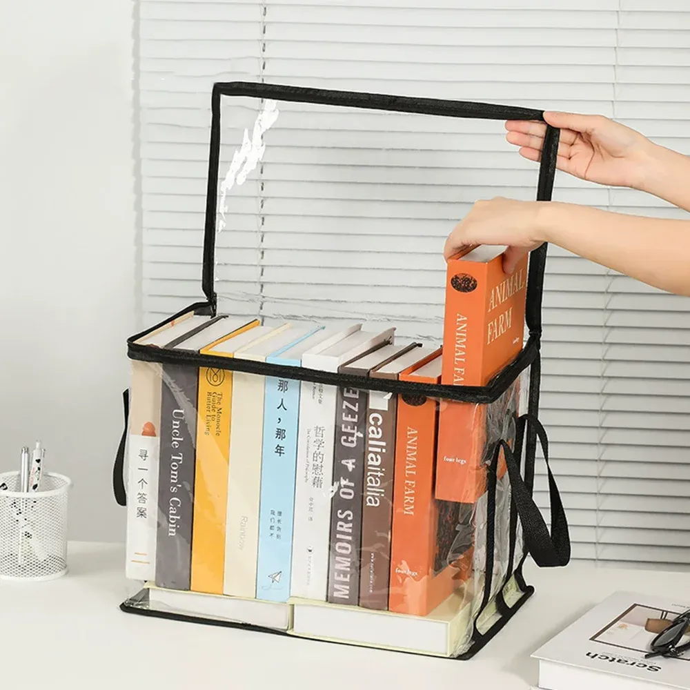 Boîte à livres pliable pour dortoir étudiant, organisateur de livres de classe transparent et étanche, boîte de rangement pour livres, accessoires 5
