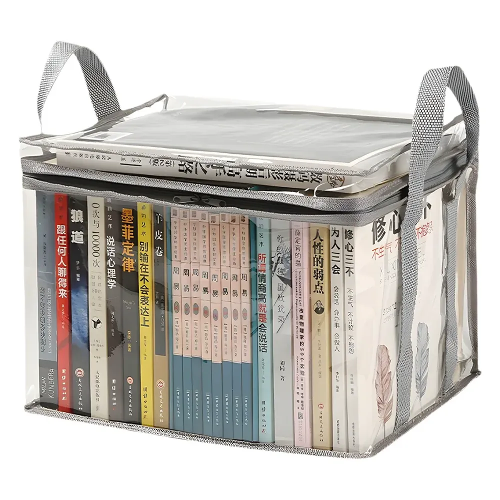 Boîte à livres pliable pour dortoir étudiant, organisateur de livres de classe transparent et étanche, boîte de rangement pour livres, accessoires 6
