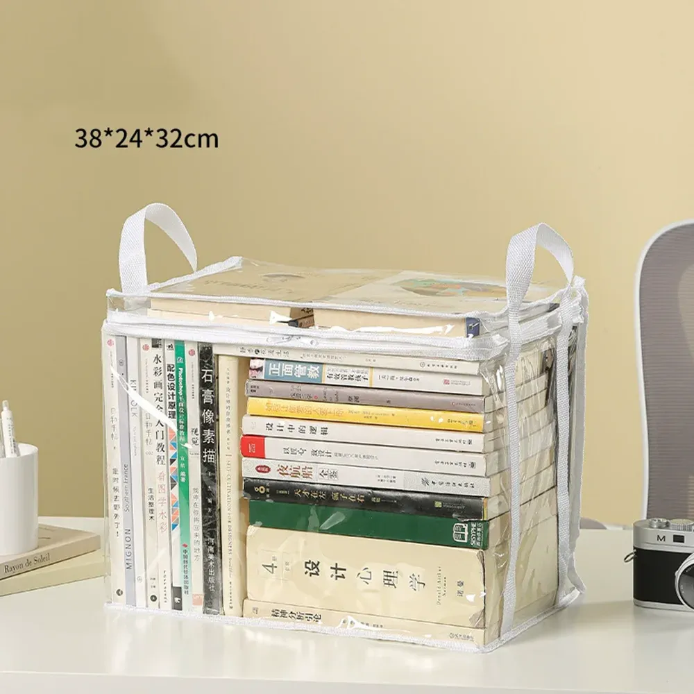 Boîte à livres pliable pour dortoir étudiant, organisateur de livres de classe transparent et étanche, boîte de rangement pour livres, accessoires 7