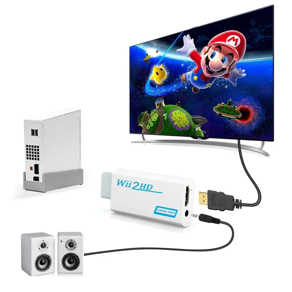 Convertisseur Wii vers HDMI Full HD 1080p avec sortie audio vidéo 3,5 mm pour PC et moniteur HDTV 4