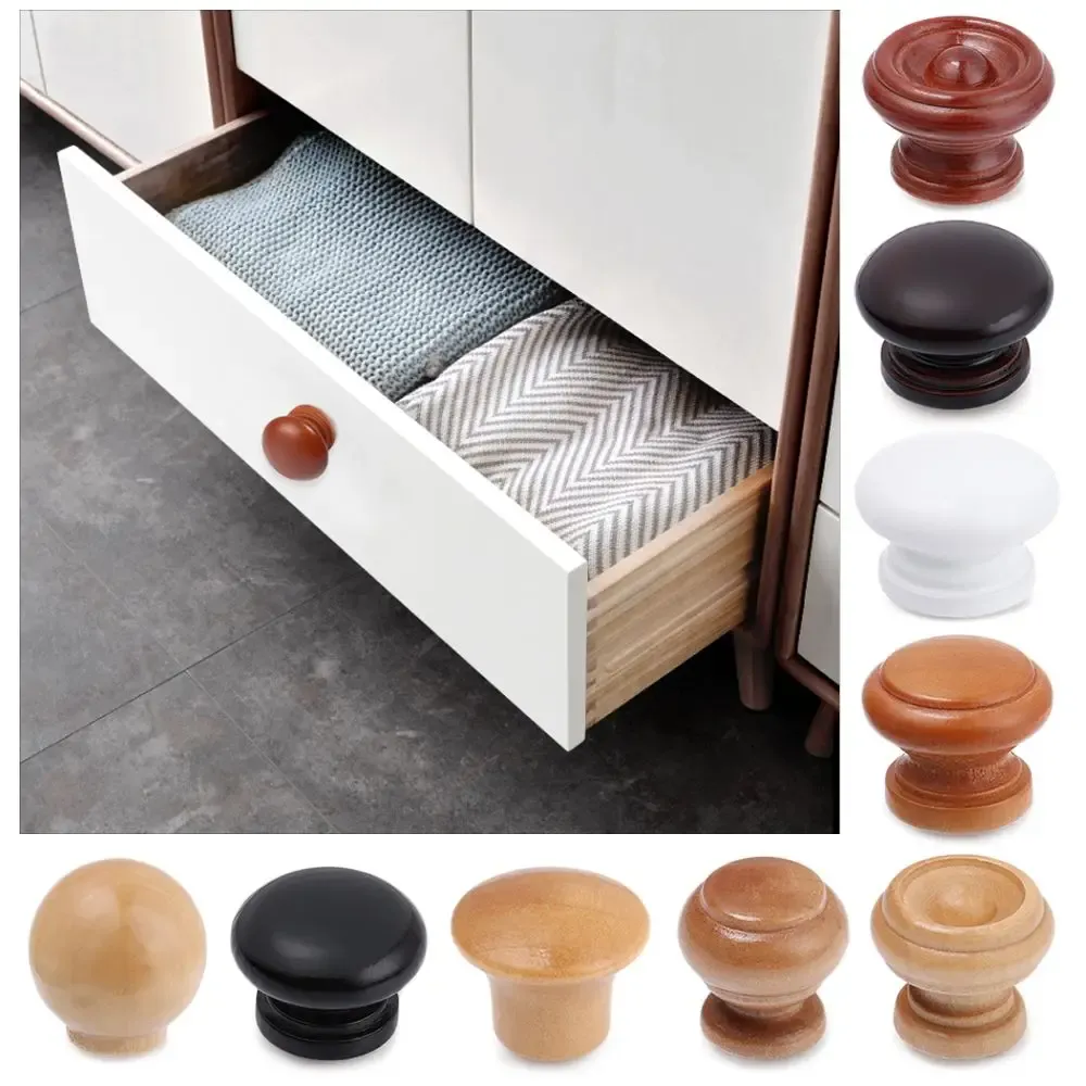 Bouton de meuble en bois avec vis, poignée de cuisine, garde-robe, commode, accessoires de quincaillerie 5
