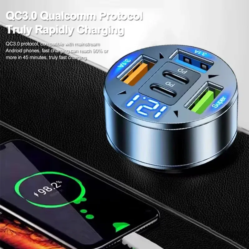 Chargeur de voiture 250 W 5 ports avec charge rapide PD et QC 3.0 USB-C, compatible iPhone, Samsung, Huawei et Xiaomi 2