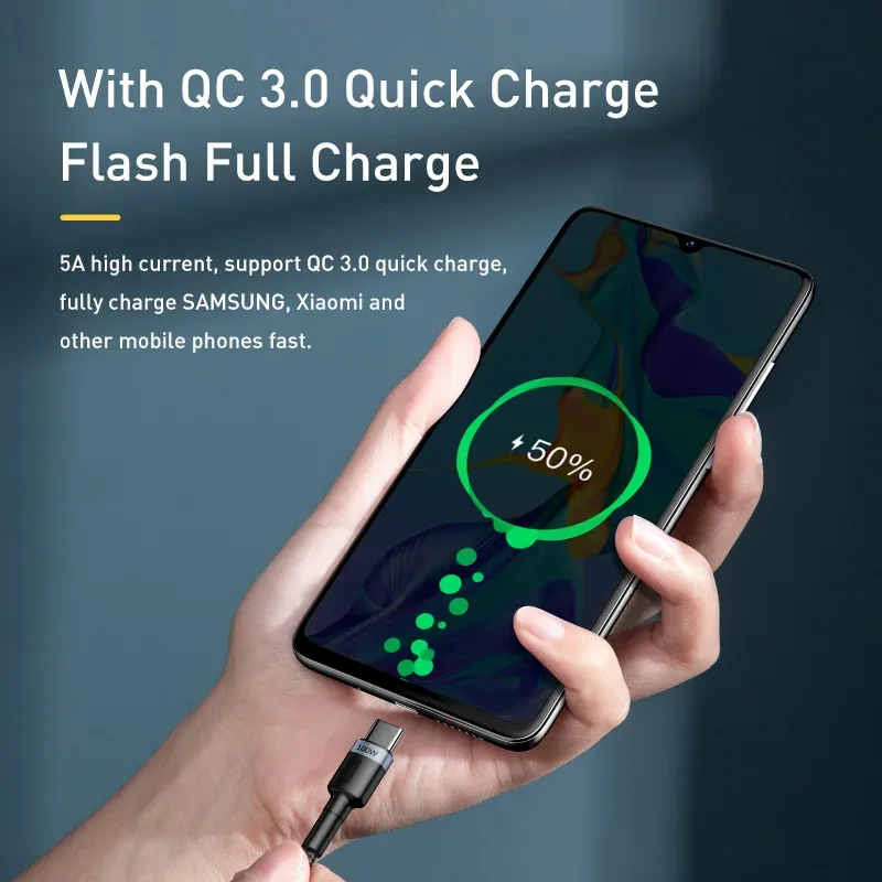 Câble Baseus USB-C vers USB-C 100 W pour iPhone 15 Plus, Pro et Pro Max, charge rapide PD, compatible MacBook Pro 4