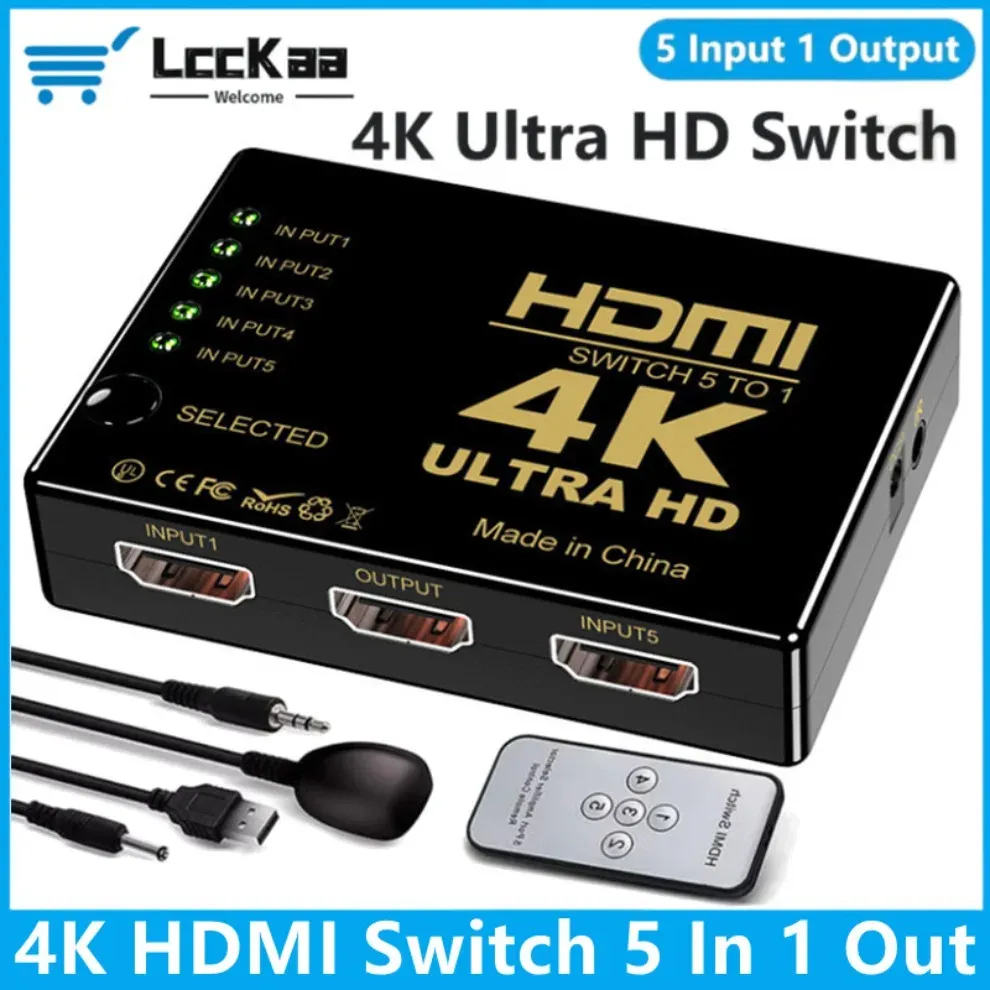 Commutateur HDMI 5 en 1 avec KVM 4K HD, séparateur vidéo 3x1 et 5x1, pour Xbox, PS4, lecteur DVD, téléviseur HD et PC - Image 1