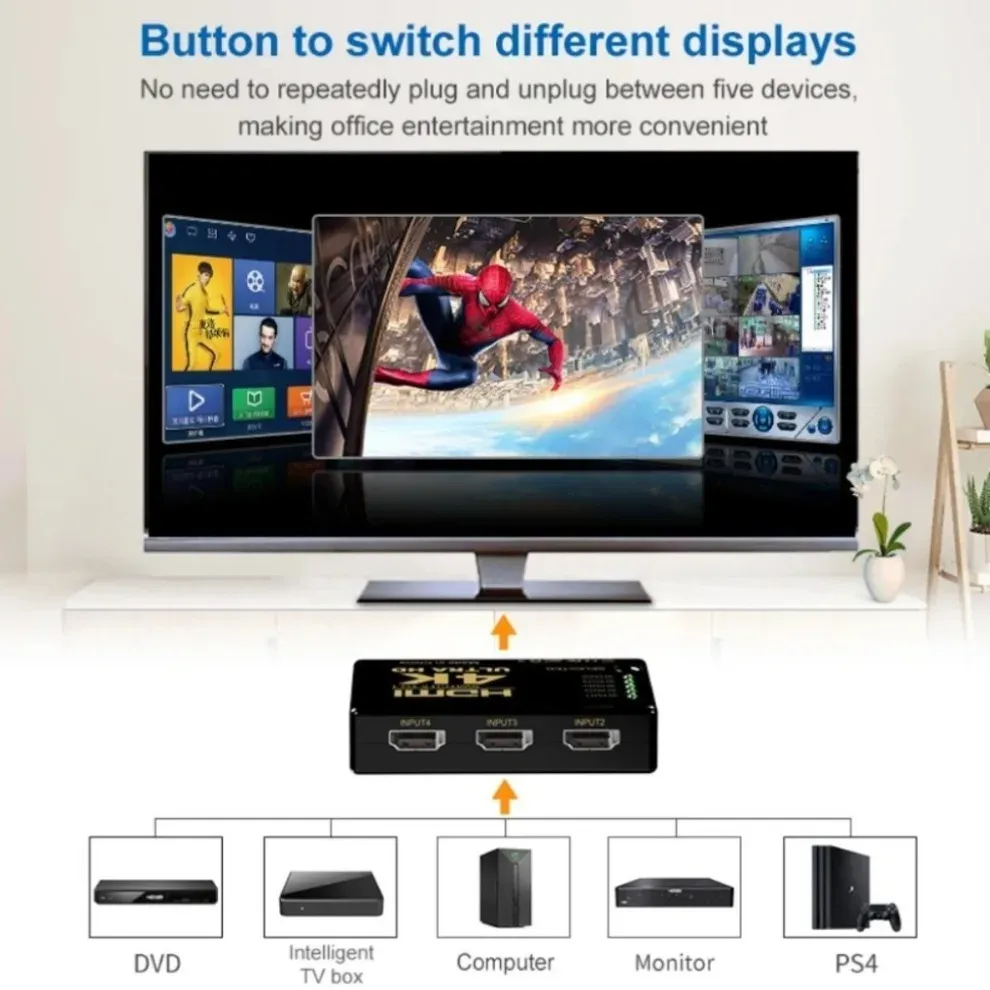 Commutateur HDMI 5 en 1 avec KVM 4K HD, séparateur vidéo 3x1 et 5x1, pour Xbox, PS4, lecteur DVD, téléviseur HD et PC 2