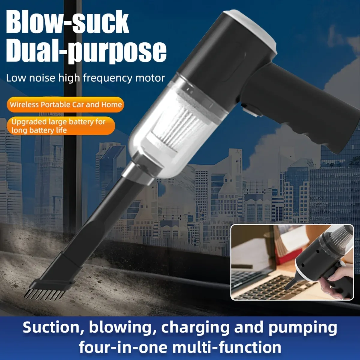 Aspirateur de voiture sans fil 6 en 1 avec fonction soufflante, portatif et rechargeable, pour la maison et l'automobile 5